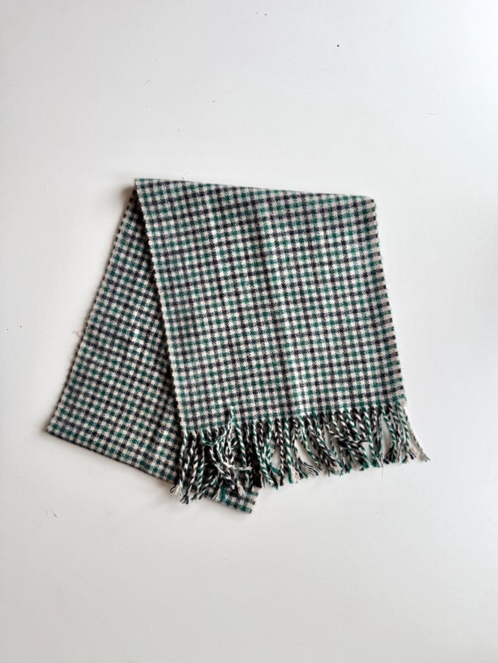 ROYAL ROSSI Black Green Houndstooth Check 100% Cashmere Fringed Rectangle Scarf